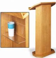 Amplivox SN3160 CV Golden Oak Lectern, Contemporary Solid Wood Lectern, The provided clear acrylic shelf keeps that much needed glass of water or later pointer within reach, but out of sight, This podium stands 44 3/4" and is supported by a 23 7/8" wide x 14 7/8" deep base (SN-3160 SN 3160) 