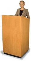 Amplivox SN3170 Golden Oak Podium, 25" Wide, Contemporary Solid Wood Lectern, Includes one inside shelf and a pair of hidden caster wheels, This Podium features a sizeable reading table 24" wide x 21.5" deep The units overall dimensions are 25"w x 23.5"d x 50" h (SN-3170 SN 3170) 