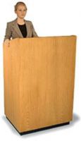 Amplivox SN3175 Golden Oak Podium, 32" Wide, Contemporary Solid Wood Lectern, Includes one inside shelf and a pair of hidden caster wheels, This Podium features a sizeable reading table 30" wide x 21.5" deep The units overall dimensions are 32"w x 23.5"d x 50" h (SN-3175 SN 3175) 
