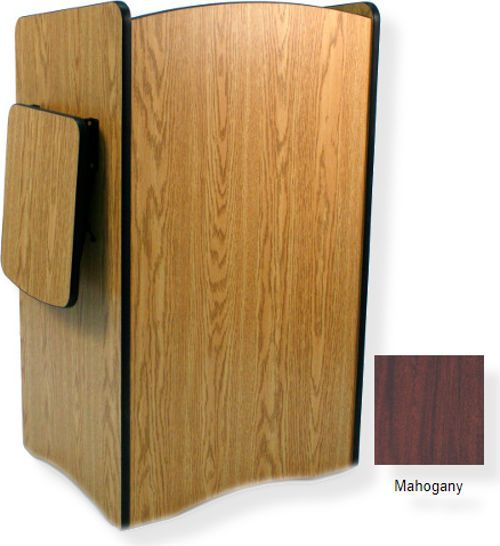 Amplivox SN3230 Multimedia Computer Lectern Non-Sound, Mahogany; Fully assembled multipurpose melamine laminate computer lectern cart; Drop-leaf side shelf for projectors and media equipment; Adjustable inner shelf for computer and AV material; Locking cabinet door provides secure storage for equipment; UPC 734680432317 (SN3230 SN3230MH SN3230-MH SN-3230-MH AMPLIVOXSN3230 AMPLIVOX-SN3230MH AMPLIVOX-SN3230-MH)