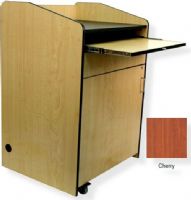Amplivox SN3235 Multimedia Presentation Podium, Cherry; Fully assembled multipurpose computer lectern cart; Locking door provides secure storage for equipment; Slide-out keyboard drawer; Fold-down side shelf and adjustable inner shelf for computer and AV material; Wire management grommets and 4 heavy duty hidden casters (2 lock); Radius corners; UPC 734680452339 (SN3235 SN3235CH SN3235-CH SN-3235-CH AMPLIVOXSN3235 AMPLIVOX-SN3235CH AMPLIVOX-SN3235-CH) 
