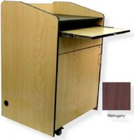 Amplivox SN3235 Multimedia Presentation Podium, Mahogany; Fully assembled multipurpose computer lectern cart; Locking door provides secure storage for equipment; Slide-out keyboard drawer; Fold-down side shelf and adjustable inner shelf for computer and AV material; Wire management grommets and 4 heavy duty hidden casters (2 lock); Radius corners; UPC 734680457315 (SN3235 SN3235MH SN3235-MH SN-3235-MH AMPLIVOXSN3235 AMPLIVOX-SN3235MH AMPLIVOX-SN3235-MH) 