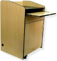 Amplivox SN3235 Multimedia Presentation Podium, Maple; Fully assembled multipurpose computer lectern cart; Locking door provides secure storage for equipment; Slide-out keyboard drawer; Fold-down side shelf and adjustable inner shelf for computer and AV material; Wire management grommets and 4 heavy duty hidden casters (2 lock); Radius corners; UPC 734680452377 (SN3235 SN3235MP SN3235-MP SN-3235-MP AMPLIVOXSN3235 AMPLIVOX-SN3235MP AMPLIVOX-SN3235-MP) 