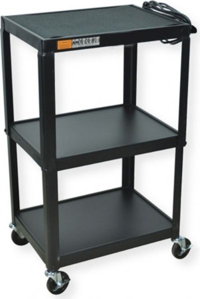 Amplivox SN3365 Industrial Metal Cart; Roll formed shelves with powder coat paint finish in black; Adjustable height from 24