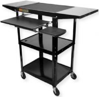 Amplivox SN3370 Adjustable Height Metal Cart; Height adjusts from 24" to 42" in 2" increments; Roll formed shelves with black powder coat paint finish; Robotically welded tables; 0.25" retaining lip around each shelf; 3-outlet, 15 ft cord plug snap; 4" ball bearing casters, two with locking brakes; Includes safety mat; UPC 734680433703 (SN3370 SN-3370 SN33-70 AMPLIVOXSN3370 AMPLIVOX-SN3370 AMPLIVOX-SN-3370) 