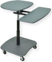 Amplivox SN3395 Hydraulic Adjustable Multimedia Cart in Dark Gray Shelves; Serves as either as a stand-up or seated workstation; Hydraulic height adjustment from 30" to 37"; Steel frame and high-pressure laminate shelves; Pull-out shelf for a keyboard or projector; Lower shelf for printer or other equipment; 3" casters; Dark Gray shelves; UPC 734680433956 (SN3395 SN-3395 SN33-95 AMPLIVOXSN3395 AMPLIVOX-SN3395 AMPLIVOX-SN-3395) 