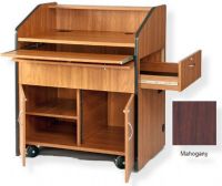 Amplivox SN3430 Multimedia Smart Podium, Mahogany; Slide-out keyboard drawer with drop-front; Side drawer extends to hold full size document camera; Door locks on all compartments; Heavy duty casters provide easy maneuvering; Product Dimensions 49" H x 41" W x 30" D; Weight 300.0 lbs; Shipping Weight 350.0 lbs; UPC 734680434311 (SN3430 SN3430MH SN3430-MH SN-3430-MH AMPLIVOXSN3430 AMPLIVOX-SN3430MH AMPLIVOX-SN3430-MH) 