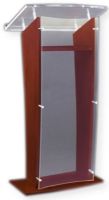 Amplivox SN350014 Wood and Acrylic Floor Lectern Frosted 27" with Mahogany Finish; Unique "H" shape and soft curve back edge with acrylic panel in the front; Constructed from solid hardwood; Reading surface made from durable 0.5" thick acrylic; Ships fully assembled; Product Dimensions 27" W x 48" H (Front), 43" H (Back) x 16" D; Weight 31 lbs; Shipping Weight 90 lbs; UPC 734680435097 (SN350014 SN-350014-MH SN-3500-14MH AMPLIVOXSN350014 AMPLIVOX-SN3500-14 AMPLIVOX-SN-350014) 