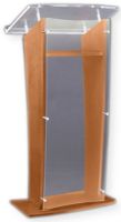 Amplivox SN350016 Wood and Acrylic Floor Lectern Frosted 27" with Oak Finish; Unique "H" shape and soft curve back edge with acrylic panel in the front; Constructed from solid hardwood; Reading surface made from durable 0.5" thick acrylic; Ships fully assembled; Product Dimensions 27" W x 48" H (Front), 43" H (Back) x 16" D; Weight 31 lbs; Shipping Weight 90 lbs; UPC 734680430283 (SN350016 SN-350016-OK SN-3500-16OK AMPLIVOXSN350016 AMPLIVOX-SN3500-16 AMPLIVOX-SN-350016) 