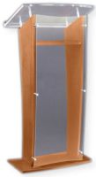 Amplivox SN350017 Wood and Acrylic Floor Lectern Frosted 27" with Walnut Finish; Unique "H" shape and soft curve back edge with acrylic panel in the front; Constructed from solid hardwood; Reading surface made from durable 0.5" thick acrylic; Ships fully assembled; Product Dimensions 27" W x 48" H (Front), 43" H (Back) x 17" D; Weight 31 lbs; Shipping Weight 90 lbs; UPC 734680434991 (SN350017 SN-350017-WT SN-3500-17WT AMPLIVOXSN350017 AMPLIVOX-SN3500-17 AMPLIVOX-SN-350017) 