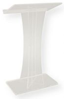 Amplivox SN352010 Frosted Acrylic Floor Lectern, X Type; Stands 46.5" high with a unique X design; Reading surface has a curved lip to help keep papers in place; Lectern base is made of 0.75" thick acrylic; 4 rubber feet under the base to keep the lectern from sliding; Ships fully assembled; UPC 734680430566 (SN352010 SN-352010 SN-3520-10 AMPLIVOXSN352010 AMPLIVOX-SN3520-10 AMPLIVOX-SN-352010) 