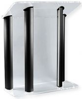 Amplivox SN352501 Contemporary Clear Acrylic and Black Aluminum Lectern; 0.750" thick plexiglass and anodized aluminum; 4 satin anodized aluminum pillars and two side acrylic accent panels; Top reading surface with a 1.25" lip for resting reading materials; Ships fully assembled; Product Dimensions 51.0" H x 42.5" W x 18.0" D; Shipping Weight 150 lbs; UPC 734680430597 (SN352501 SN-352501-BK SN-3525-01BK AMPLIVOXSN352501 AMPLIVOX-SN3525-01 AMPLIVOX-SN-352501) 