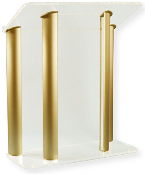 Amplivox SN352518 Contemporary Frosted Acrylic and Gold Aluminum Lectern; 0.750