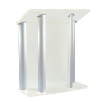 Amplivox SN352519 Contemporary Frosted Acrylic and Silver Aluminum Lectern; 0.750" thick plexiglass and anodized aluminum; 4 satin anodized aluminum pillars and two side acrylic accent panels; Top reading surface with a 1.25" lip for resting reading materials; Ships fully assembled; Product Dimensions 51.0" H x 42.5" W x 18.0" D; Shipping Weight 150 lbs; UPC 734680430641 (SN352519 SN-352519-SV SN-3525-19SV AMPLIVOXSN352519 AMPLIVOX-SN3525-19 AMPLIVOX-SN-352519) 