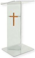 Amplivox SN354500 Clear Acrylic Floor Lectern; Stands 47.5" high with a unique "V" design; (4) rubber feet under the base to keep the lectern from sliding; Wood cross not included (SA006); Ships fully assembled; Product Dimensions 27.0" W x 47.5" H (Front), 42.0" H (Back) x 16.0" D; Weight 37.5 lbs; Shipping Weight 90 lbs; UPC 734680435448 (SN354500 SN-354500- SN-3545-00 AMPLIVOXSN354500 AMPLIVOX-SN3545-00 AMPLIVOX-SN-354500) 
