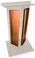 Amplivox SN354517 Frosted Acrylic with Walnut Panel Lectern; Stands 47.5" high with a unique "V" design; (4) rubber feet under the base to keep the lectern from sliding; Ships fully assembled; Product Dimensions 27.0" W x 47.5" H (Front), 42.0" H (Back) x 16.0" D; Weight 40 lbs; Shipping Weight 90 lbs; UPC 734680431228 (SN354517 SN-354517-WT SN-3545-17WT AMPLIVOXSN354517 AMPLIVOX-SN3545-17 AMPLIVOX-SN-354517) 