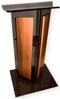 Amplivox SN354527 Smoked Acrylic with Walnut Panel Lectern; Stands 47.5" high with a unique "V" design; (4) rubber feet under the base to keep the lectern from sliding; Ships fully assembled; Product Dimensions 27.0" W x 47.5" H (Front), 42.0" H (Back) x 16.0" D; Weight 40 lbs; Shipping Weight 90 lbs; UPC 734680431266 (SN354527 SN-354527-WT SN-3545-27WT AMPLIVOXSN354527 AMPLIVOX-SN3545-27 AMPLIVOX-SN-354527) 