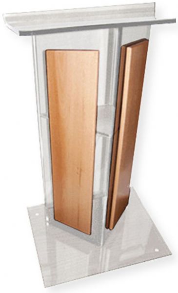 Amplivox SN355006 Clear Acrylic with Oak Wood Panels and Base Lectern; Stands 47.5