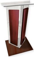 Amplivox SN355014 Frosted Acrylic with Mahogany Wood Panels and Base Lectern; Stands 47.5" high with a unique "V" design; (4) rubber feet under the base to keep the lectern from sliding; Ships fully assembled; Product Dimensions 27.0" W x 47.5" H (Front), 42.0" H (Back) x 16.0" D; Weight 50 lbs; Shipping Weight 90 lbs; UPC 734680431334 (SN355014 SN-355014-MH SN-3550-14MH AMPLIVOXSN355014 AMPLIVOX-SN3550-14 AMPLIVOX-SN-355014) 