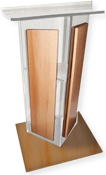 Amplivox SN355016 Frosted Acrylic with Oak Wood Panels and Base Lectern; Stands 47.5