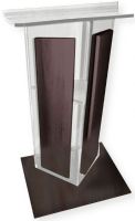 Amplivox SN355017 Frosted Acrylic with Walnut Wood Panels and Base Lectern; Stands 47.5" high with a unique "V" design; (4) rubber feet under the base to keep the lectern from sliding; Ships fully assembled; Product Dimensions 27.0" W x 47.5" H (Front), 42.0" H (Back) x 16.0" D; Weight 50 lbs; Shipping Weight 90 lbs; UPC 734680431365 (SN355017 SN-355017-WT SN-3550-17WT AMPLIVOXSN355017 AMPLIVOX-SN3550-17 AMPLIVOX-SN-355017) 
