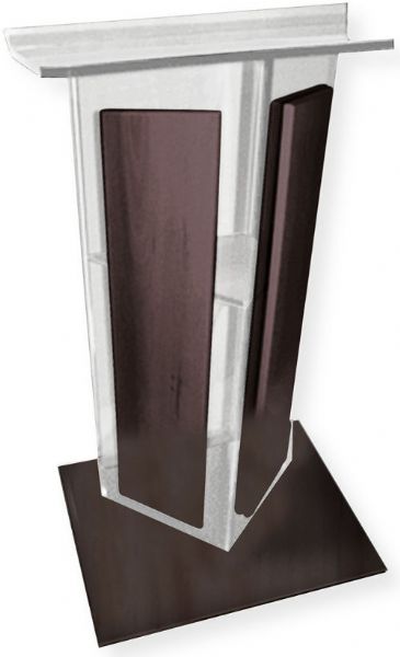 Amplivox SN355017 Frosted Acrylic with Walnut Wood Panels and Base Lectern; Stands 47.5
