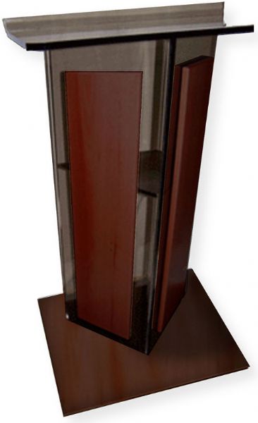 Amplivox SN355024 Smoked Acrylic with Mahogany Wood Panels and Base Lectern; Stands 47.5