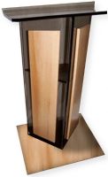 Amplivox SN355026 Smoked Acrylic with Oak Wood Panels and Base Lectern; Stands 47.5" high with a unique "V" design; (4) rubber feet under the base to keep the lectern from sliding; Ships fully assembled; Product Dimensions 27.0" W x 47.5" H (Front), 42.0" H (Back) x 16.0" D; Weight 50 lbs; Shipping Weight 90 lbs; UPC 734680431389 (SN355026 SN-355026-OK SN-3550-26OK AMPLIVOXSN355026 AMPLIVOX-SN3550-26 AMPLIVOX-SN-355026) 