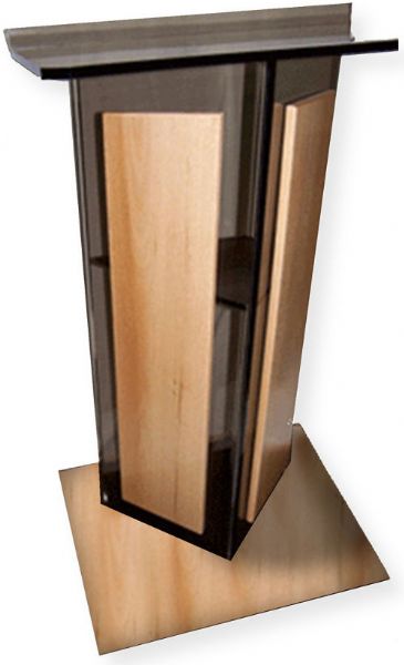 Amplivox SN355026 Smoked Acrylic with Oak Wood Panels and Base Lectern; Stands 47.5