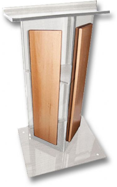 Amplivox SN355036 Clear Acrylic V-Design Lectern with Oak Wood Panels and Base, 27
