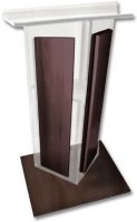 Amplivox SN355037 Clear Acrylic V-Design Lectern with Walnut Wood Panels and Base, 27" Width; Offers a wide reading surface that gives you plenty of self confidence while presenting; Stands 47.5" inches high with a unique "V" design lectern; Ideal for conference rooms presentation; UPC 734680431563 (AMPLIAVOXSN355037 AMPLIAVOX SN355037 SN 355037 AMPLIAVOX-SN355037 SN-355037) 