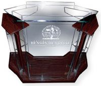 Amplivox SN355504 Deluxe Clear Acrylic Mahogany Wood Floor Lectern; Extra wide side wings; Lectern with wood accents; Reading surface has a 1.5" lip to help keep papers in place; Custom etched or vinyl logos available at an additional cost; Ships fully assembled; Product Dimensions 48" H (Front) 45" H (Back) 54" W x 24" D; Weight 125 lbs; Shipping Weight 200 lbs; UPC 734680431570 (SN355504 SN-355504-MH SN-3555-04MH AMPLIVOXSN355504 AMPLIVOX-SN3555-04 AMPLIVOX-SN-355504) 