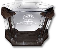 Amplivox SN355507 Deluxe Clear Acrylic Walnut Wood Floor Lectern; Extra wide side wings; Lectern with wood accents; Reading surface has a 1.5" lip to help keep papers in place; Custom etched or vinyl logos available at an additional cost; Ships fully assembled; Product Dimensions 48" H (Front) 45" H (Back) 54" W x 24" D; Weight 125 lbs; Shipping Weight 200 lbs; UPC 734680431709 (SN355507 SN-355507-WT SN-3555-07WT AMPLIVOXSN355507 AMPLIVOX-SN3555-07 AMPLIVOX-SN-355507) 