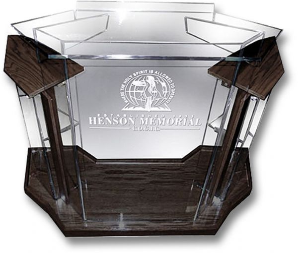 Amplivox SN355537Deluxe Clear Acrylic Floor Lectern with Walnut Wood Accent, 42