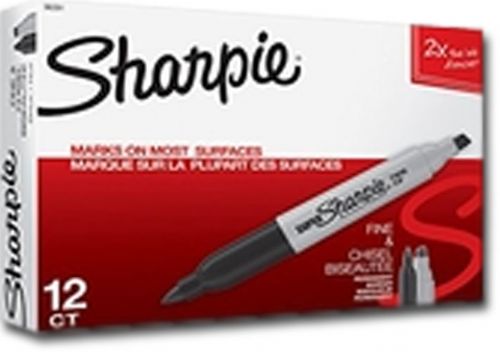 Sharpie SN36201/BX Super Twin Tip Permanent Marker Black; Small tip for fine lines and a chisel tip for bold, broad lines; Permanent on most surfaces such as glass, metal, photo, foil, and most plastics; Dimensions 6.25