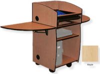 Amplivox SN3640 Mobil-Lite Lectern with Viewport, Maple; Viewport and keyboard drawer; Two wingtop folding shelves; Open front cabinet design; Fixed desktop with two 60MM grommets at the rear corners; One adjustable shelf; Rear access door that locks; Passive air intake, venting, and cableway; 80MM Pass-thru grommets; UPC 734680436476 (SN3640 SN3640MP SN3640-MP SN-3640-MP AMPLIVOXSN3640 AMPLIVOX-SN3640MP AMPLIVOX-SN3640-MP) 