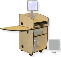 Amplivox SN3645 Mobil-Lite Lectern with Wingtop Folding Shelf, Gray; SA0011 articulating monitor arm; Keyboard drawer; Wingtop folding shelf; Open front cabinet design; Fixed desktop with two 60MM grommets at the rear corners; One adjustable shelf; Rear access door that locks; UPC 734680436445 (SN3645 SN3645GY SN3645-GY SN-3645-GY AMPLIVOXSN3645 AMPLIVOX-SN3645GY AMPLIVOX-SN3645-GY) 