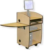 Amplivox SN3645 Mobil-Lite Lectern with Wingtop Folding Shelf, Maple; SA0011 articulating monitor arm; Keyboard drawer; Wingtop folding shelf; Open front cabinet design; Fixed desktop with two 60MM grommets at the rear corners; One adjustable shelf; Rear access door that locks; UPC 734680436452 (SN3645 SN3645MP SN3645-MP SN-3645-MP AMPLIVOXSN3645 AMPLIVOX-SN3645MP AMPLIVOX-SN3645-MP) 