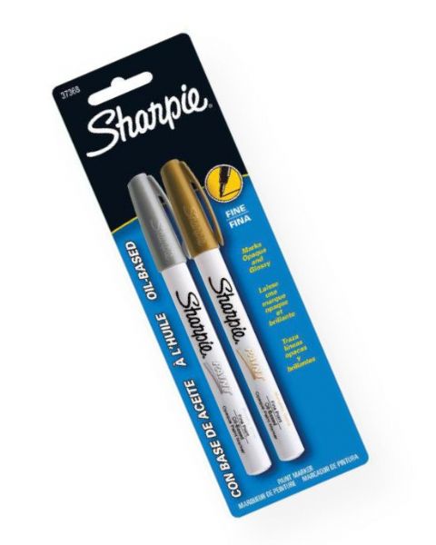 Sharpie SN37368 Oil-Based Metallic Paint Fine Marker 2-Pack; Permanent, opaque, and glossy on light and dark surfaces; Quick drying, fade-, abrasion-, and water-resistant paint; AP certified and xylene free; Marks on virtually any surface including metal, pottery, wood, rubber, glass, plastic, and stone; Sold as a gold and silver 2-pack; Shipping Weight 0.09 lb; Shipping Dimensions 7.6 x 2.5 x 0.75 in; UPC 071641373686 (SHARPIESN37368 SHARPIE-SN37368 SHARPIE/SN37368 DRAWING MARKER SKETCHING)