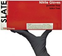 Slate SN40100 Extra Small Powder Free Textured Black Nitrile Gloves, 3mil Thinwall Technology, Beaded Cuff, Latex Free, Superb Tensile Strength, Economical Protection, Cuff Thickness 3 +/- 1 mil, Palm Thickness 4 +/- 1 mil, Finger Thickness 5 +/- 1 mil, 230 +/- 5 mm Length, 100 gloves per box, Box Dimensions 240 x 125 x 55 mm, UPC 697383943828 (SN-40100 SN 40100) 