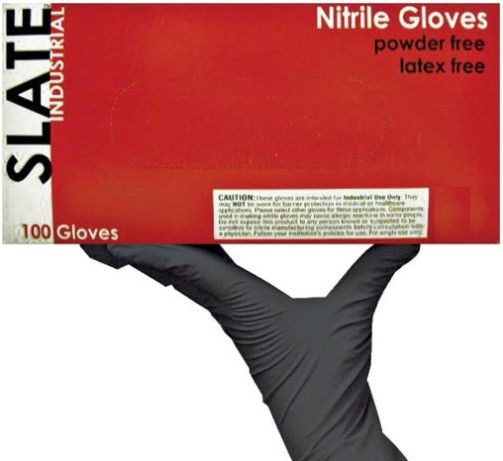 Slate SN40100 Extra Small Powder Free Textured Black Nitrile Gloves, 3mil Thinwall Technology, Beaded Cuff, Latex Free, Superb Tensile Strength, Economical Protection, Cuff Thickness 3 +/- 1 mil, Palm Thickness 4 +/- 1 mil, Finger Thickness 5 +/- 1 mil, 230 +/- 5 mm Length, 100 gloves per box, Box Dimensions 240 x 125 x 55 mm, UPC 697383943828 (SN-40100 SN 40100)