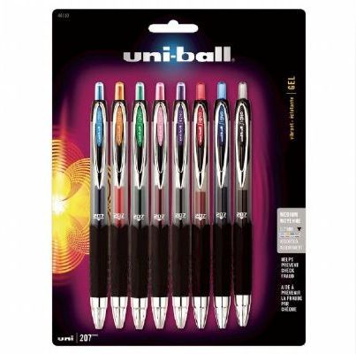 Uni-Ball 40110 Colored Retractable Gel Pen 8-Color Set, Quantity 8; Textured grip provides superior writing comfort and control; Features uni super Ink to help prevent against check and document fraud; Acid free; 0.7mm; Set includes 8 pens: Black, Blue, Red, Purple, Green, Light Blue, Pink, Orange; Colors subject to change; Shipping Dimensions 7.50 x 5.75 x 0.65 inches; Shipping Weight 0.26 lb; UPC 070530401103 (SN40110 SN-40110 UB40110 UNIBALL40110 UNIBALL-40110)