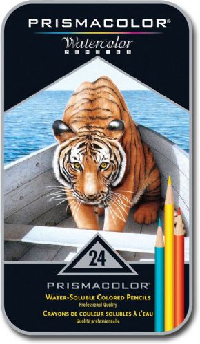 Prismacolor SN4065 Premier, Premier Watercolor Pencil 24-Color Set; Artist quality water-soluble colored pencils can be used with water and a brush to create translucent, watercolor effects; Excellent solubility for a smooth, even laydown of pigmented color; Color matched with Prismacolor Premier colored pencils; Packaged in a metal tin; UPC 070735040657 (PRISMACOLORSN4065 PRISMACOLOR SN4065 SN 4065 PRISMACOLOR-SN4065 SN-4065)
