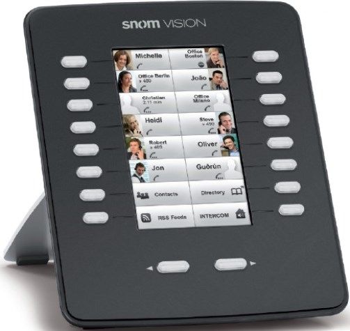 Snom Technology EM800-BK Model 2291 Vision 800 Series Expansion Module, Black, 16 programmable keys x 3 page views, 2 control keys, Bi-color LEDs (Red/Green) for each of the 18 keys, Multi-page support for programmable key view, High resolution TFT touch screen color display, 4.3