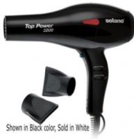 Solano SO-3200W Model 3200 Top Power Hair Dryer, White, 1875W Power, Includes two narrow fiberglass concentrator nozzles for optimum drying, styling, and straightening, Ceramic grill offers consistent hot temperatures, Far infrared heat dries hair from the inside out leaving hair stronger, softer, and healthier, UPC 032552832037 (SO3200W SO 3200W SO-3200 SO3200)