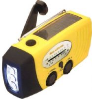 SolaDyne 7410 Radio & Flashlight, Yellow and Black, Solar and dynamo hand crank powered, No batteries required, 3 LED flashlight, High quality AM/FM radio, Solar Panel 1” x 2.6” charging area, Rechargeable Ni-MH 3x28 AAA 350 mAH 3.6V Battery, 130 cycles/min. = 80% battery capacity, Price Each, UPC 769372074100 (SOLADYNE7410 SOLADYNE7410 07410 Athena) 