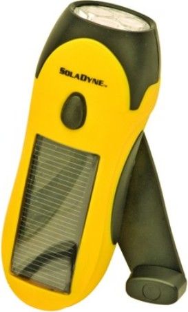 SolaDyne 7420 Self-Powered 3 LED Flashlight, Yellow and Black, Solar and dynamo hand crank powered, Full solar charge will provide up to 15 hours of use, 1 minute of winding will provide up to 1 hour of use, Operates on high (3 LEDs) or low (1 LED), Focused lens concentrates the beam of light, Price Each, UPC 769372074209 (SOLADYNE7420 SOLADYNE7420 07420 Athena)
