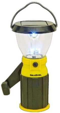 SolaDyne 7470 Mini Solar Lantern, Yellow and Black, Solar and dynamo hand crank powered, Full solar charge provides up to 5 hours of use, 1-3 minutes of winding provides up to 1 hour of use, 6 LED Lantern operates on high (6 LEDs) or low (3 LEDs), Less than 7
