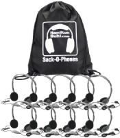 HamiltonBuhl SOP-HA2V Sack-O-Phones with (10) HA2V Personal Headphones with Foam Ear Cushions and Volume in a (1) Sack-O-Phone Carry Bag, Replaceable Foam Ear Cushions, Automatic Stereo/Mono Smart, 1/8" Stereo/Mono Jacketed Plug, 1/4" Stereo/Mono Screw-On Adapter, 9 feet Cord, 30mm Cobalt magnet Speaker drivers, UPC 681181320714 (HAMILTONBUHLSOPHA2V SOPHA2V SOP HA2V) 