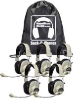 HamiltonBuhl SOP-HA66M Sack-O-Phones with 5 HA-66M Deluxe Multimedia Headphones and (1) Sack-O-Phone Carry Bag, 40mm Mylar Magnet Ferrite Cobalt, Frequency Response 20-20000 Hz, Impedance 32 Ohms +- 15% each side, Sensitivity 110dB, Max. Input 30 mw, 1 /8” Stereo, Black jacketed, Nickel plated, 7 feet Cord, UPC 681181320721 (HAMILTONBUHLSOPHA66M SOPHA66M SOP HA66M) 